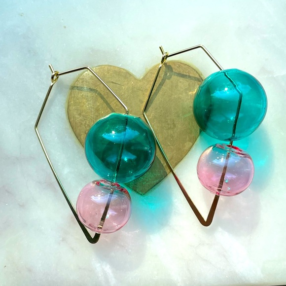 Glass Balls Triangle Earrings - Picture 3 of 8